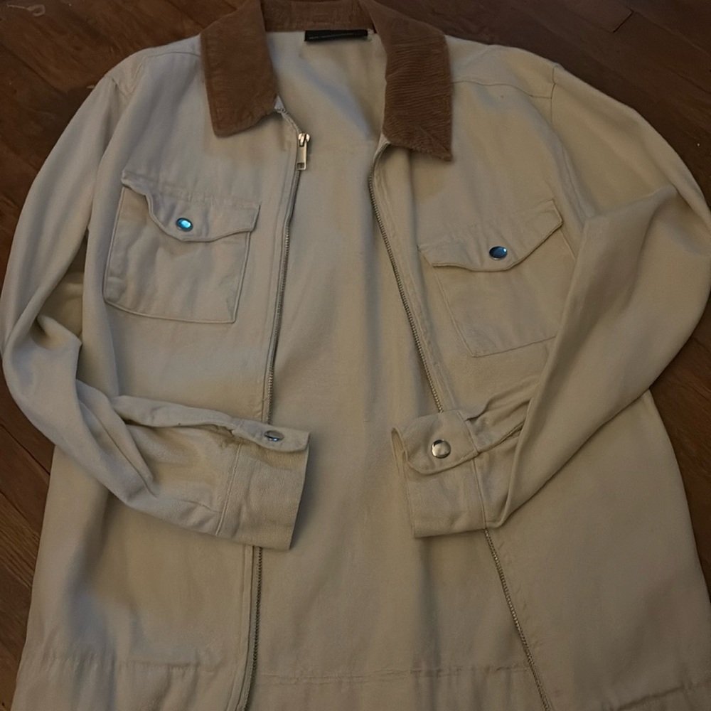No Boundaries zip up khaki jacket with soft corduroy neckline